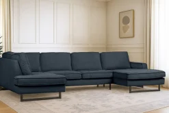 OTTO home Wohnlandschaft »Pinto, 350 cm, U-Form, XXL, mit Ottomanen« Cord, Chenille, Lederoptik, mit Keder, Metallfüße, Wellenunterfederung