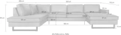 OTTO home Wohnlandschaft »Pinto, 350 cm, U-Form, XXL, mit Ottomanen« Cord, Chenille, Lederoptik, mit Keder, Metallfüße, Wellenunterfederung
