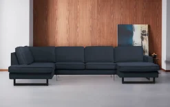 OTTO home Wohnlandschaft »Pinto, 350 cm, U-Form, XXL, mit Ottomanen« Cord, Chenille, Lederoptik, mit Keder, Metallfüße, Wellenunterfederung
