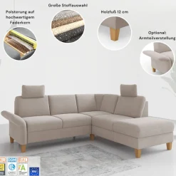 OTTO home Wohnlandschaft »Rochelle, U-Form« optional mit Armteilverstellung, mit Schlaffunktion & Bettkasten