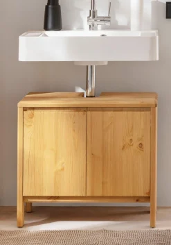 OTTO products Waschbeckenunterschrank »Jorrick« Breite 60 cm, Kiefer mit Bio Öl/Wachs behandelt, Siphonausschnitt