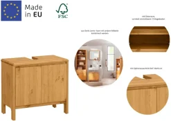 OTTO products Waschbeckenunterschrank »Jorrick« Breite 60 cm, Kiefer mit Bio Öl/Wachs behandelt, Siphonausschnitt