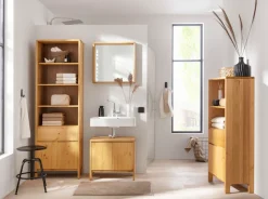 OTTO products Waschbeckenunterschrank »Jorrick« Breite 60 cm, Kiefer mit Bio Öl/Wachs behandelt, Siphonausschnitt