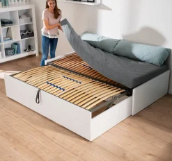 PAIDI Jugendbett »FLYNN in verschiedenen Ausführungen, Ausziehbett mit 2 Liegeflächen« Gästebett, Metallgestell inkl. Lattenroste, 2-in-1 Funktionsbett