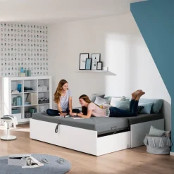 PAIDI Jugendbett »FLYNN in verschiedenen Ausführungen, Ausziehbett mit 2 Liegeflächen« Gästebett, Metallgestell inkl. Lattenroste, 2-in-1 Funktionsbett