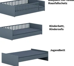PAIDI Kinderbett »LITTLE FLO, vom Baby bis zum Teeni, in mehreren Farben und Breiten« Breite/Länge: 90x200cm + 120X200cm +140x200cm,umbaubar zum Kinder- oder Jugendbett, Bodenbett auch als Sofa nutzbar