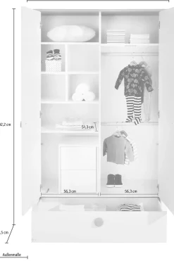 PAIDI Kleiderschrank »LOTTE & FYNN Steiff by PAIDI, 2 Türen und 1 Schublade mit Soft-Close« inkl. Kleiderstangen und Einlegeböden, Schrank in Weiß mit Massivholz