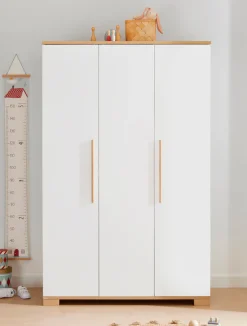 PAIDI Kleiderschrank »YOLANDA in Weiß mit Eiche-Dekor, 3 Türen mit Soft-Close« inkl. Kleiderstangen und Einlegeböden, Massivholz-Griffe