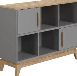 PAIDI Sideboard »STIENE in Beige oder Grau, 6 Fächer und 2 Schiebetüren mit Soft-Close« B/H/T ca. 124/91/40cm,stabiles Regal mit Massivholz, Standregal, geprüfte Qualität