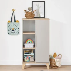 PAIDI Standregal »FIENE in Grau mit Tür und 6 Fächern, 66x120x40cm« stabiles und langlebiges Regal aus Holz, Tür links/rechts montierbar
