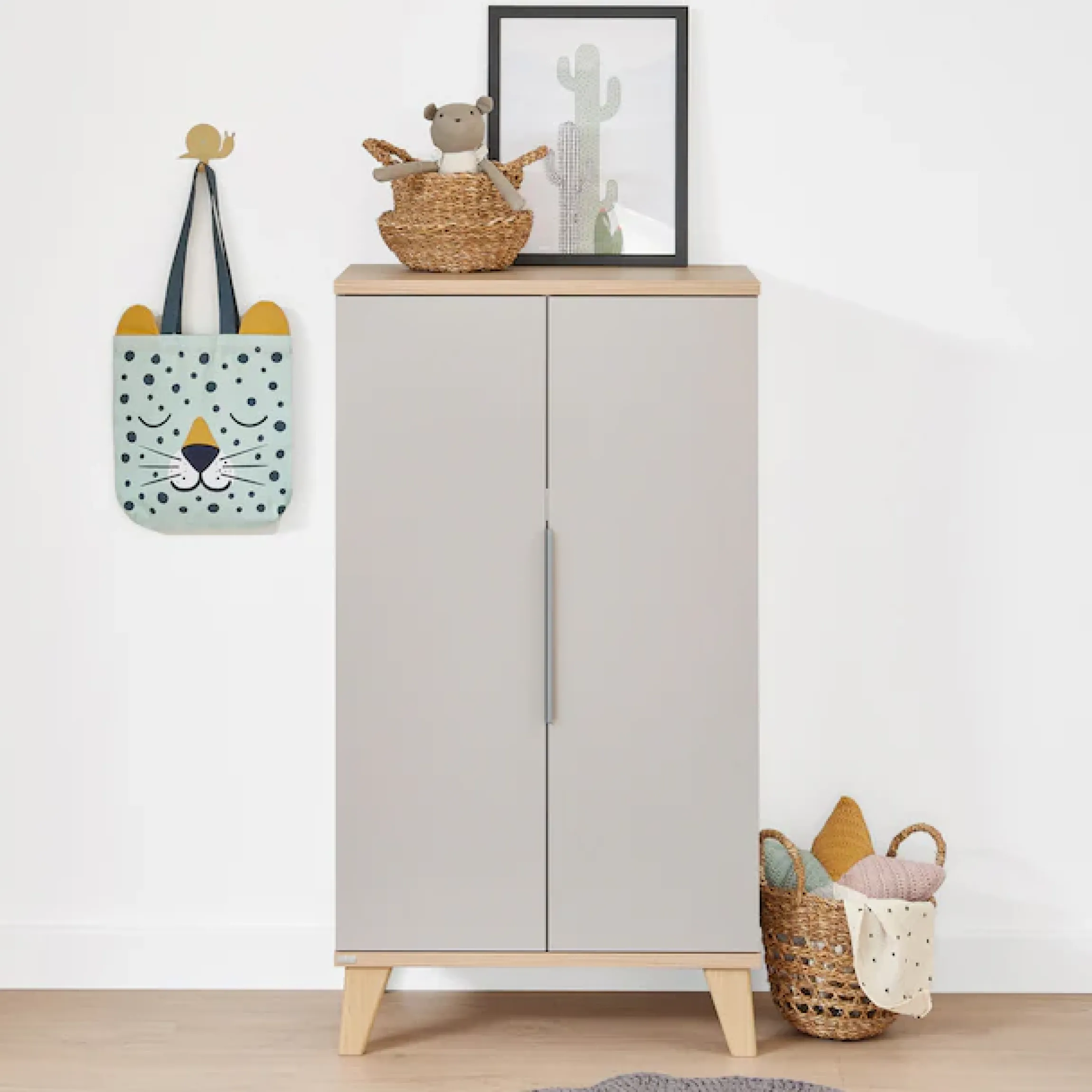 PAIDI Standregal »FIENE in Grau, 2 Türen mit Soft-Close, 6 Fächer« stabiles und langlebiges Regal aus Holz, geprüfte Qualität