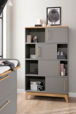 PAIDI Standregal »STIENE in Beige oder Grau, 8 Fächer, 4 Schiebetüren mit Soft-Close« B/H/T ca. 95/161/40cm,modernes und langlebiges Regal mit Massivholz, Highboard