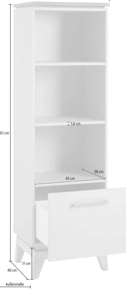 PAIDI Standregal »STIENE in Beige oder Grau, 3 offene Fächer, 1 Schublade mit Soft-Close« B/H/T ca. 48/161/40cm,modernes und langlebiges Regal mit Massivholz, Highboard