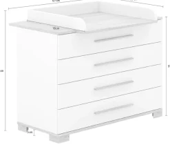 PAIDI Wickelkommode »YOLANDA in Weiß mit Eiche-Dekor, inkl. Wickelaufsatz, Spar-Set« bis 50 kg 4 Schubladen mit Soft-Close, 127 cm Breite, hochwertiger Wickeltisch 127 cm