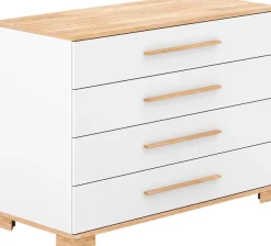 PAIDI Wickelkommode »YOLANDA in Weiß mit Eiche-Dekor, 4 Schubladen mitSoftclose« Massivholz-Griffe, langlebige Kommode, geprüfte Sicherheit 126,8 cm