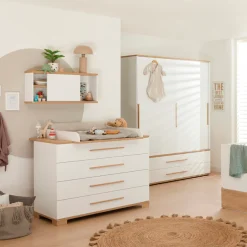 PAIDI Wickelkommode »YOLANDA in Weiß mit Eiche-Dekor, 4 Schubladen mitSoftclose« Massivholz-Griffe, langlebige Kommode, geprüfte Sicherheit 126,8 cm
