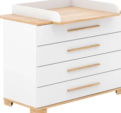 PAIDI Wickelkommode »YOLANDA in Weiß mit Eiche-Dekor, 4 Schubladen mitSoftclose« Massivholz-Griffe, langlebige Kommode, geprüfte Sicherheit 126,8 cm