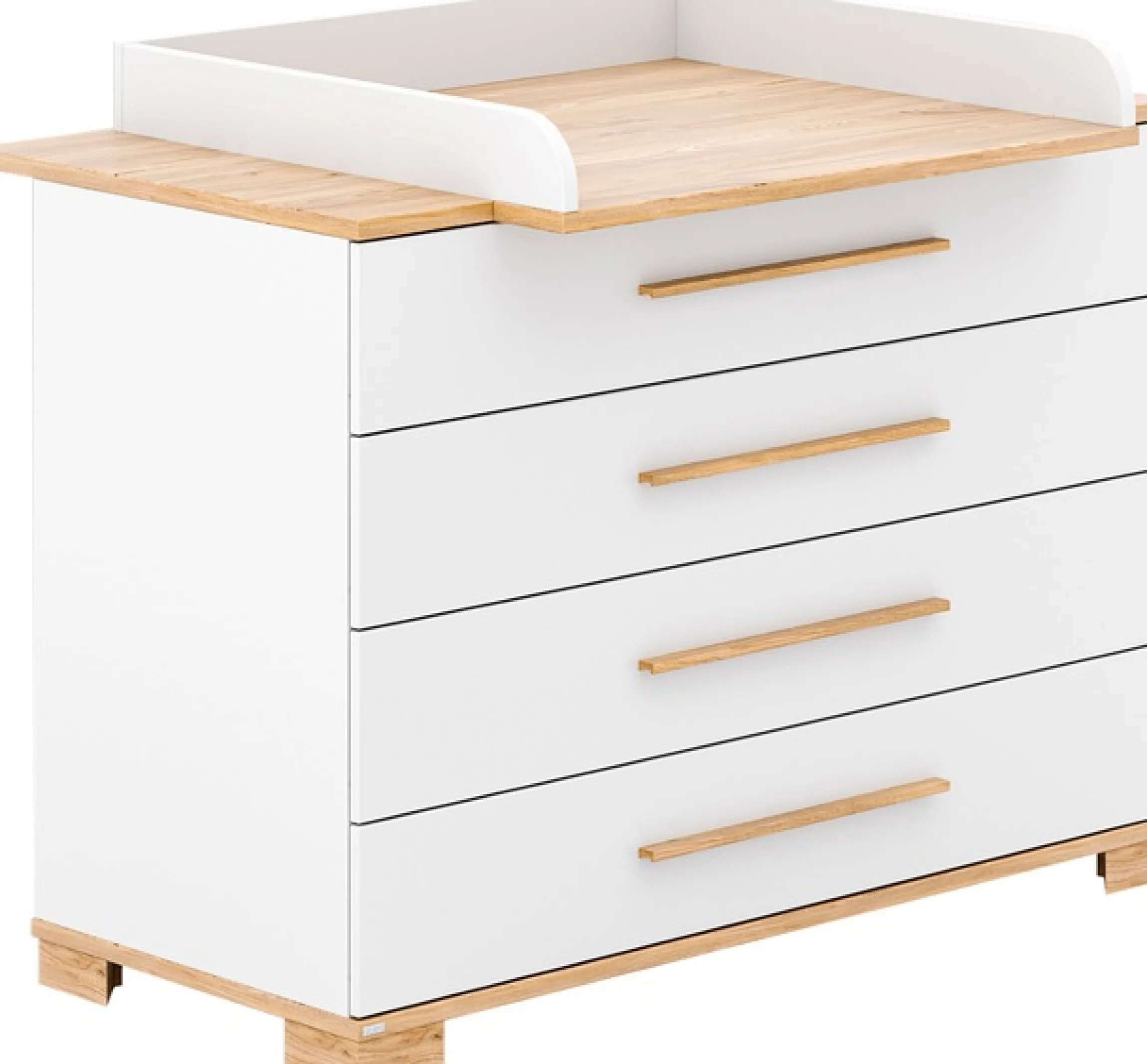 PAIDI Wickelkommode »YOLANDA in Weiß mit Eiche-Dekor, 4 Schubladen mitSoftclose« Massivholz-Griffe, langlebige Kommode, geprüfte Sicherheit 126,8 cm