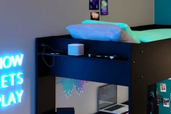 Parisot Hochbett »Gaming-Bett, mit Schreibtisch, USB Anschluss, LED, viel Stauraum« ideal für kleine Räume, TOPSELLER!