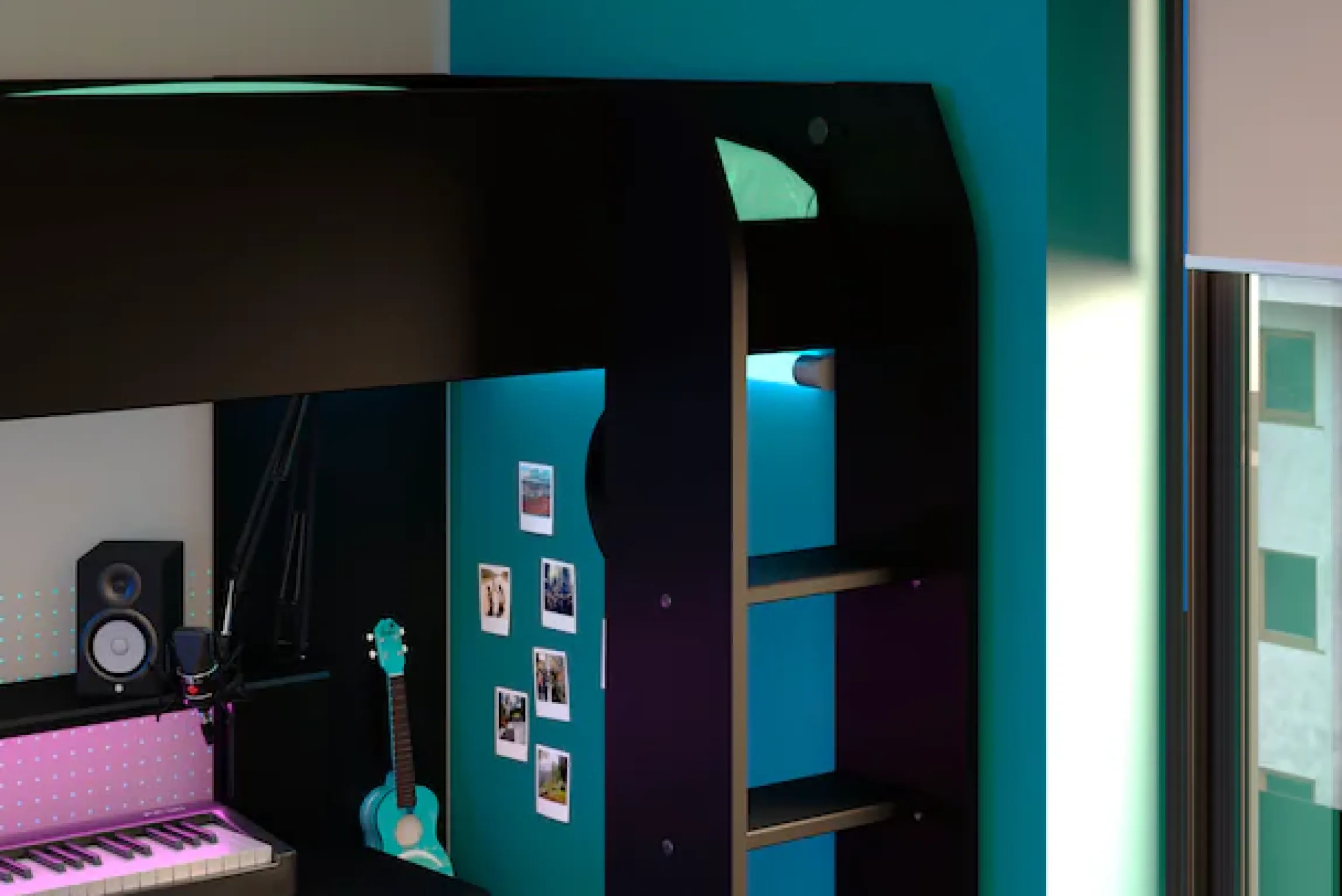 Parisot Hochbett »Gaming-Bett, mit Schreibtisch, USB Anschluss, LED, viel Stauraum« ideal für kleine Räume, TOPSELLER!