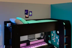 Parisot Hochbett »Gaming-Bett, mit Schreibtisch, USB Anschluss, LED, viel Stauraum« ideal für kleine Räume, TOPSELLER!
