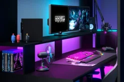 Parisot Hochbett »Gaming-Bett, mit Schreibtisch, USB Anschluss, LED, viel Stauraum« ideal für kleine Räume, TOPSELLER!