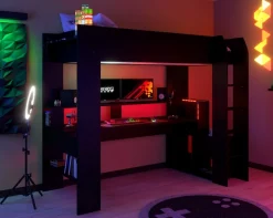 Parisot Hochbett »Gaming-Bett, mit Schreibtisch, USB Anschluss, LED, viel Stauraum« ideal für kleine Räume, TOPSELLER!