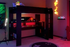 Parisot Hochbett »Gaming-Bett, mit Schreibtisch, USB Anschluss, LED, viel Stauraum« ideal für kleine Räume, TOPSELLER!