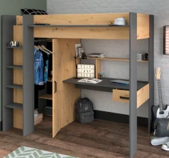 Parisot Hochbett »Heavy« ALL-IN-ONE, mit Kleiderschrank, Schreibtisch, Leiter, Stauraum