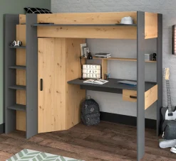 Parisot Hochbett »Heavy« ALL-IN-ONE, mit Kleiderschrank, Schreibtisch, Leiter, Stauraum