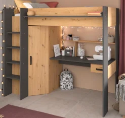 Parisot Hochbett »Heavy« ALL-IN-ONE, mit Kleiderschrank, Schreibtisch, Leiter, Stauraum