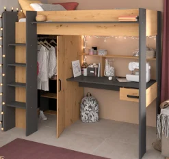 Parisot Hochbett »Heavy« ALL-IN-ONE, mit Kleiderschrank, Schreibtisch, Leiter, Stauraum