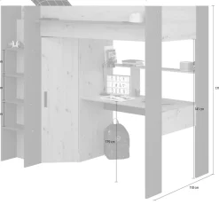 Parisot Hochbett »Heavy« ALL-IN-ONE, mit Kleiderschrank, Schreibtisch, Leiter, Stauraum