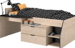 Parisot Hochbett »Milky« mit kleiner Arbeitsfläche und kleiner Kommode, extra Stauraum