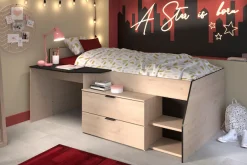 Parisot Hochbett »Milky« mit kleiner Arbeitsfläche und kleiner Kommode, extra Stauraum
