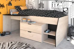 Parisot Hochbett »Milky« mit kleiner Arbeitsfläche und kleiner Kommode, extra Stauraum