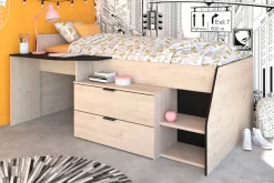 Parisot Hochbett »Milky« mit kleiner Arbeitsfläche und kleiner Kommode, extra Stauraum