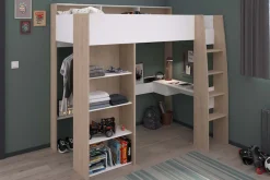 Parisot Hochbett »Shelter 11« 1 Stk. tlg. integrierter Schreibtisch, Leiter, Regal, Kleiderstange, Ablagen
