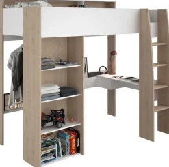 Parisot Hochbett »Shelter 11« 1 Stk. tlg. integrierter Schreibtisch, Leiter, Regal, Kleiderstange, Ablagen