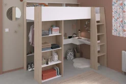 Parisot Hochbett »Shelter 11« 1 Stk. tlg. integrierter Schreibtisch, Leiter, Regal, Kleiderstange, Ablagen