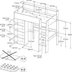 Parisot Hochbett »Shelter 11« 1 Stk. tlg. integrierter Schreibtisch, Leiter, Regal, Kleiderstange, Ablagen