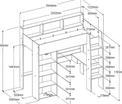 Parisot Hochbett »Shelter 11« 1 Stk. tlg. integrierter Schreibtisch, Leiter, Regal, Kleiderstange, Ablagen