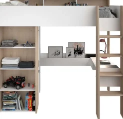 Parisot Hochbett »Shelter 11« 1 Stk. tlg. integrierter Schreibtisch, Leiter, Regal, Kleiderstange, Ablagen