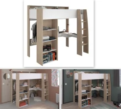 Parisot Hochbett »Shelter 11« 1 Stk. tlg. integrierter Schreibtisch, Leiter, Regal, Kleiderstange, Ablagen
