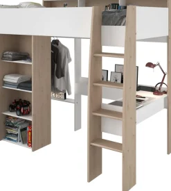 Parisot Hochbett »Shelter 11« 1 Stk. tlg. integrierter Schreibtisch, Leiter, Regal, Kleiderstange, Ablagen