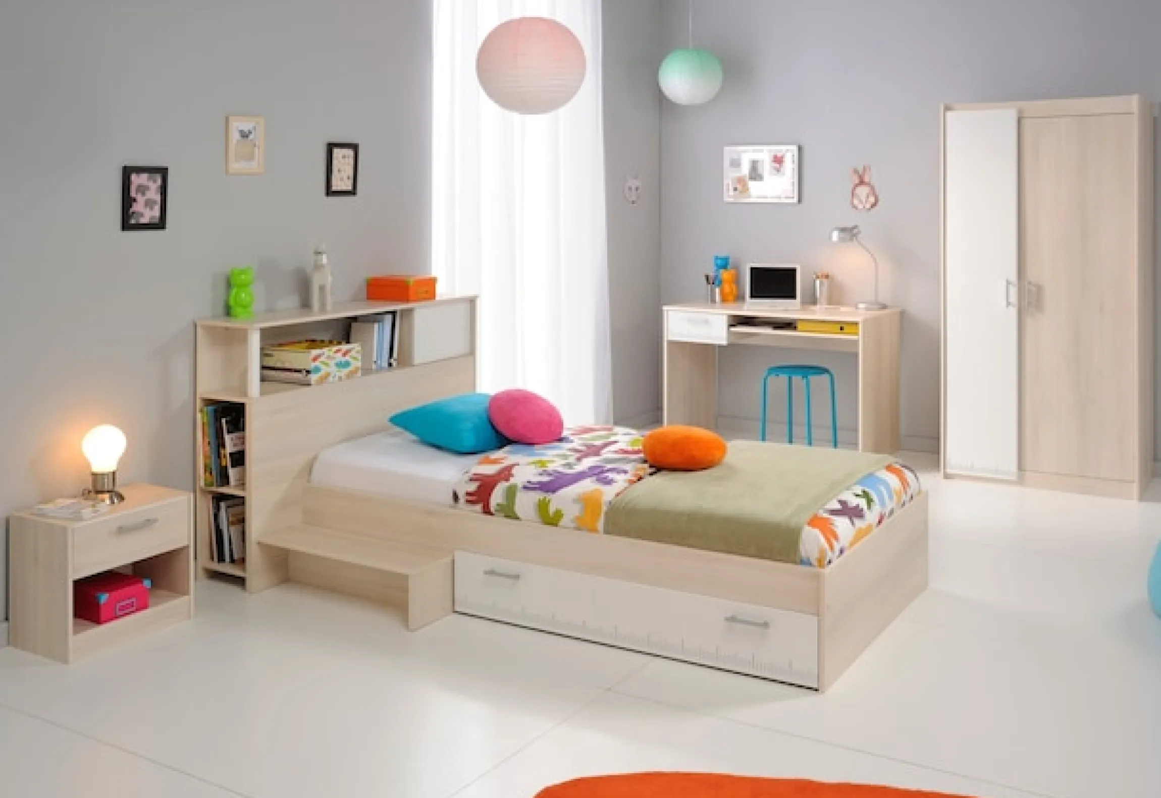 Parisot Jugendzimmer-Set »Charly« Set, Schrank, Bett, Regal, Nachttisch, Schreibtisch, 6 Stk. tlg.