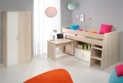 Parisot Jugendzimmer-Set »Charly« Set, Kleiderschrank und ein halbhohes Bett (inkl. Schreibtisch) und Kommode, 3 Stk. tlg. Bett mit herausziehbarem Schreibtisch auf Rollen