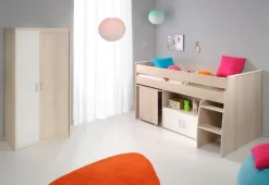 Parisot Jugendzimmer-Set »Charly« Set, Kleiderschrank und ein halbhohes Bett (inkl. Schreibtisch) und Kommode, 3 Stk. tlg. Bett mit herausziehbarem Schreibtisch auf Rollen