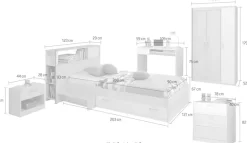 Parisot Jugendzimmer-Set »Charly« Bett, Anstellregal, Nachttisch, Kleiderschrank, Schreibtisch etc., 6 Stk. tlg.