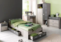 Parisot Jugendzimmer-Set »Fabric« Set, Bett, Bettschubkasten, Kleiderschrank, Nachttisch, 4 Stk. tlg. wahlweise mit Aufbauservice